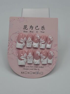 Pink & White 3D Floral Press-On Nails